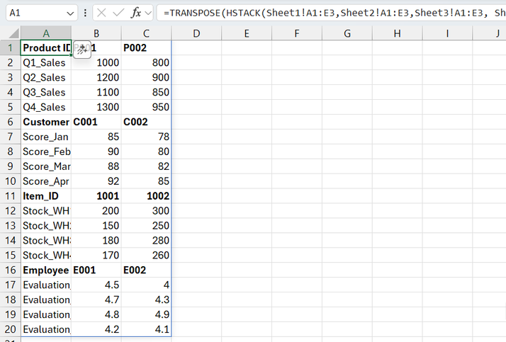 دالتا Transpose و HSTACK في Excel