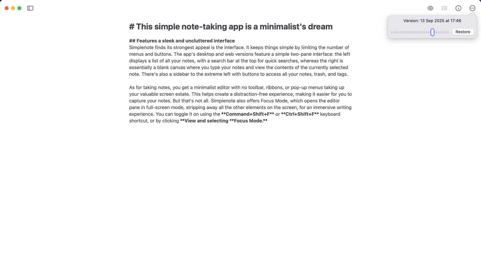 ملاحظة مكتوبة بلغة Markdown في Simplenote على جهاز MacBook.