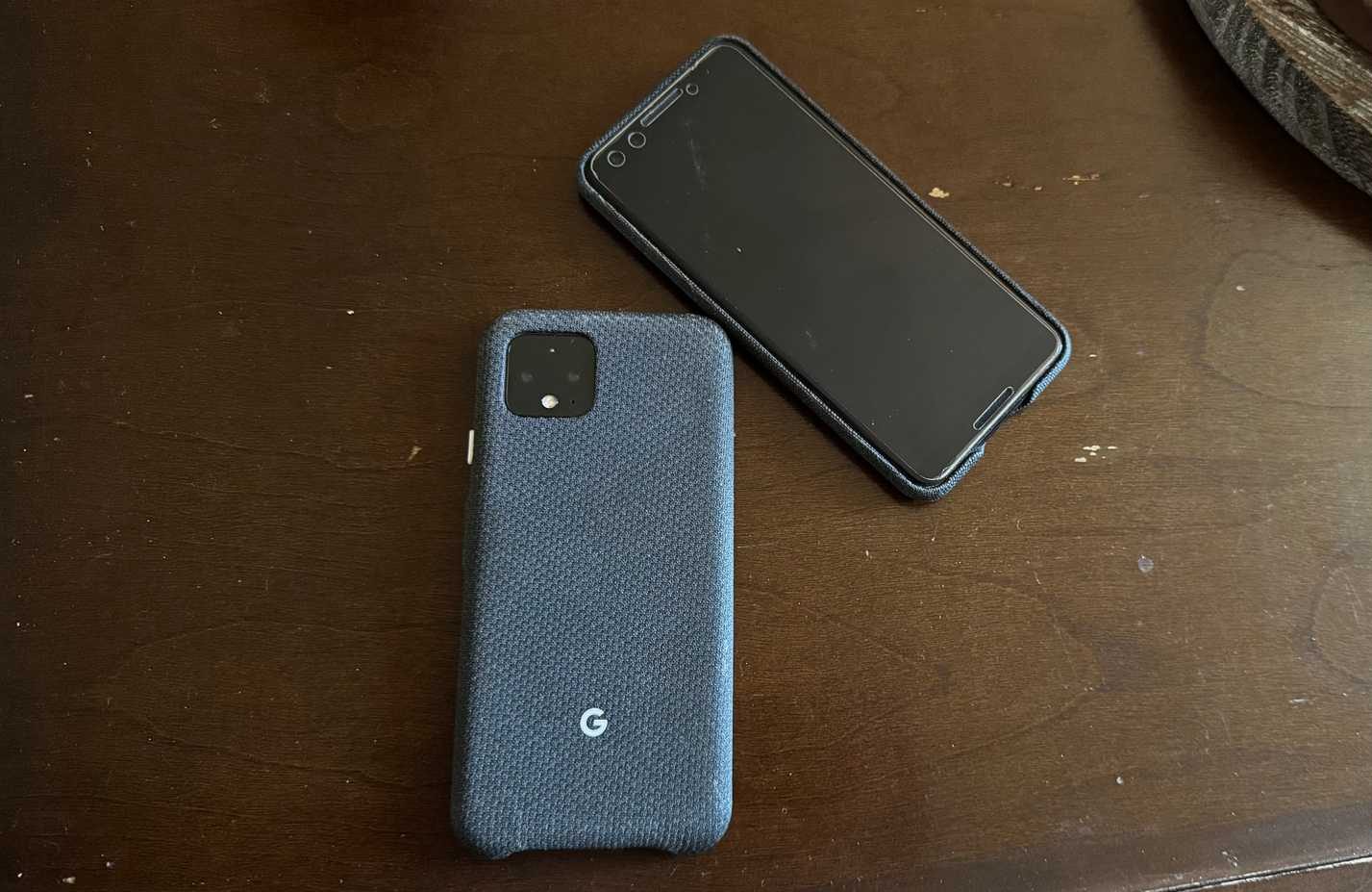 Two Pixel Phones Sitting on a Table