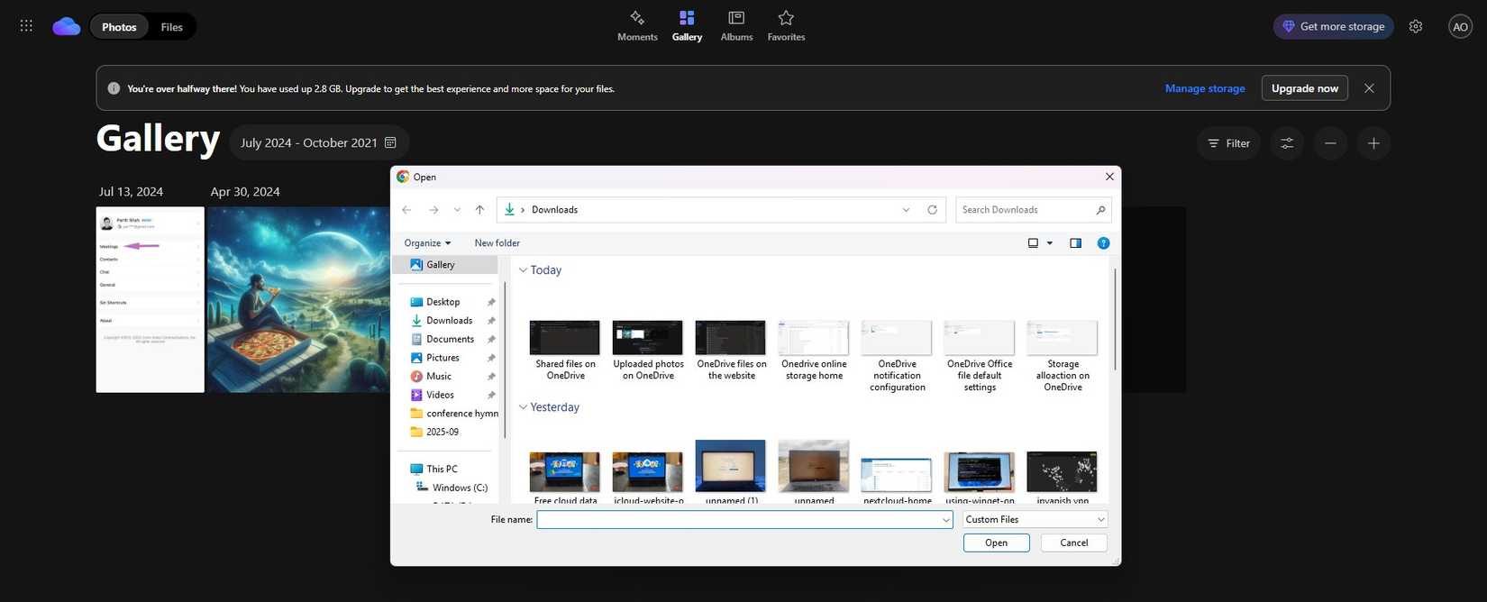 Uploading from device to OneDrive