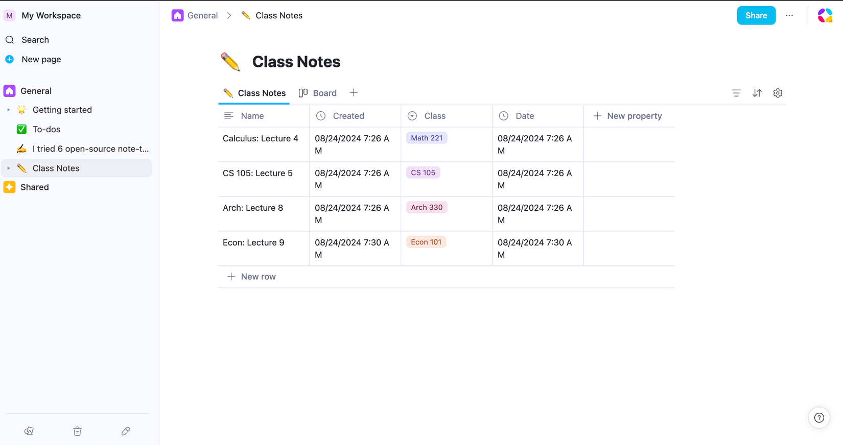 استخدام قالب ملاحظات الفصل في AppFlowy