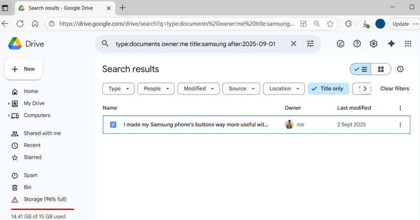 Using search operators in Google Drive