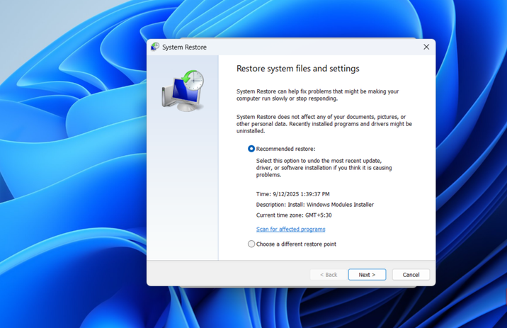 Using System Restore on Windows 11