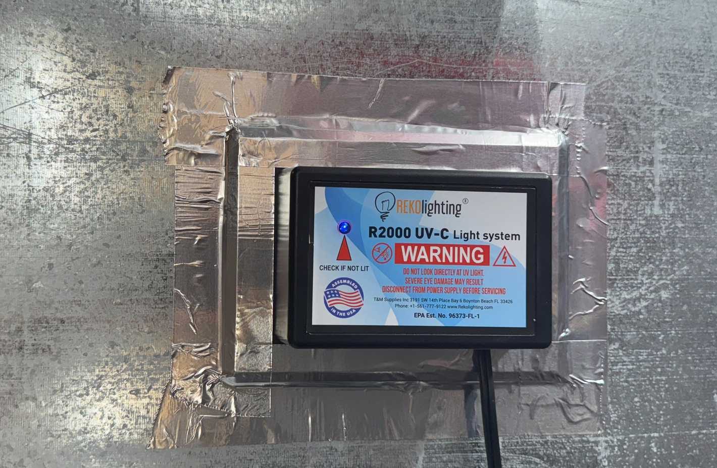 UV air purifier close up showing status light