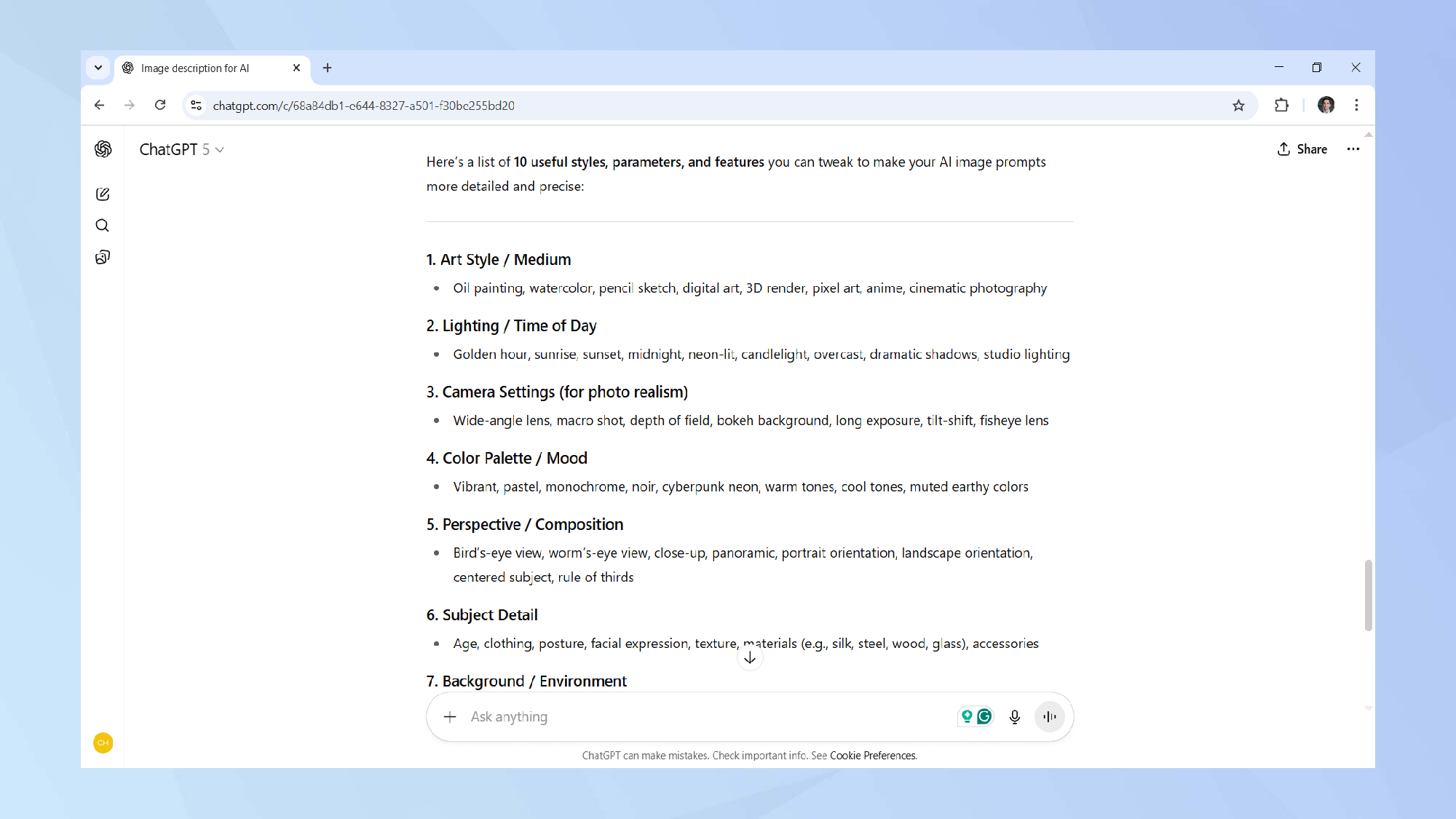 قائمة مطالبات الصور في ChatGPT
