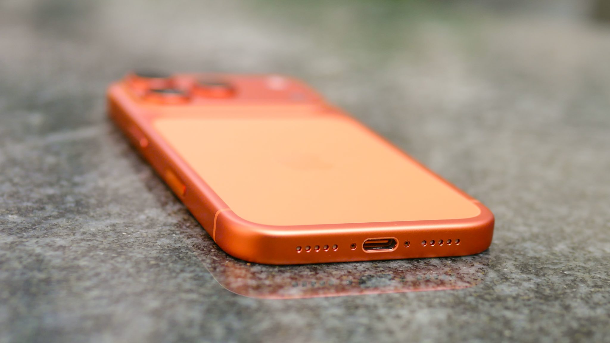 iPhone 17 Pro USB-C port closeup.