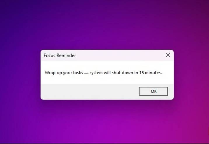 تذكير تلقائي بالتركيز لإيقاف تشغيل الكمبيوتر