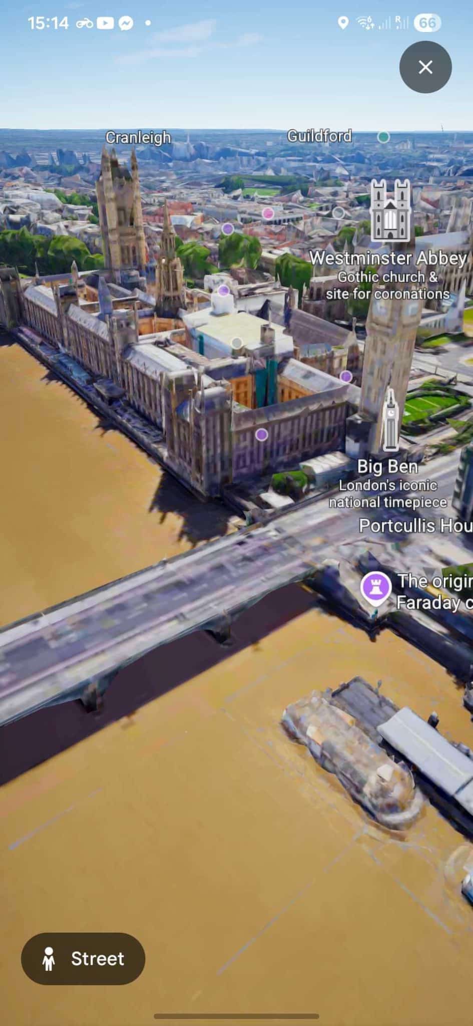 منظر بانورامي لـ Big Ben على خرائط Google