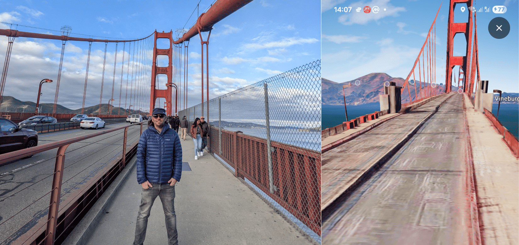 مقارنة بين صورة لجسر البوابة الذهبية و Immersive View.