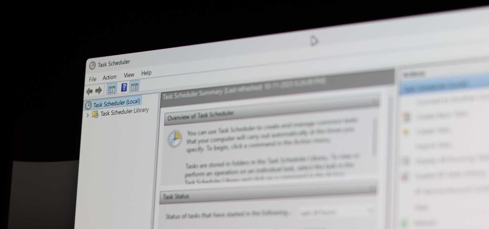 الشاشة الرئيسية لمجدول المهام في Windows.