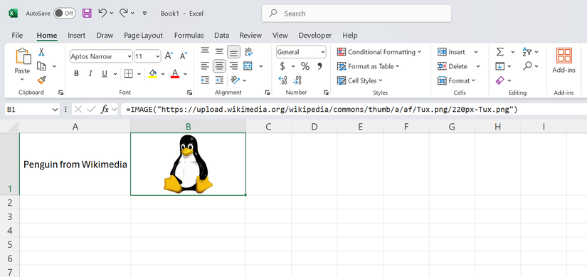 صورة لبطريق في Excel باستخدام دالة IMAGE.