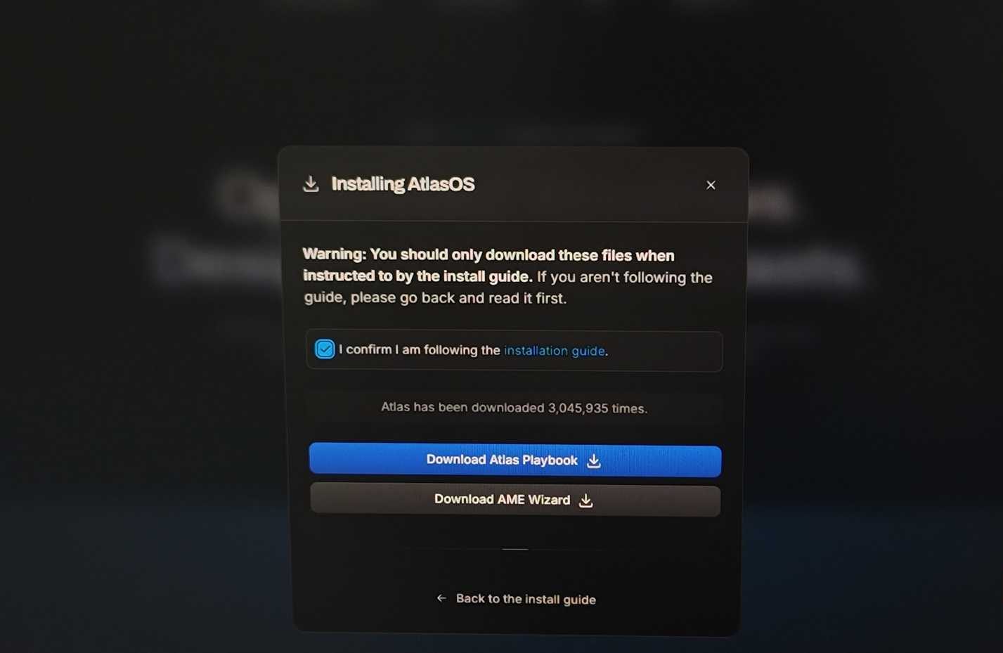 AtlasOS package download web page
