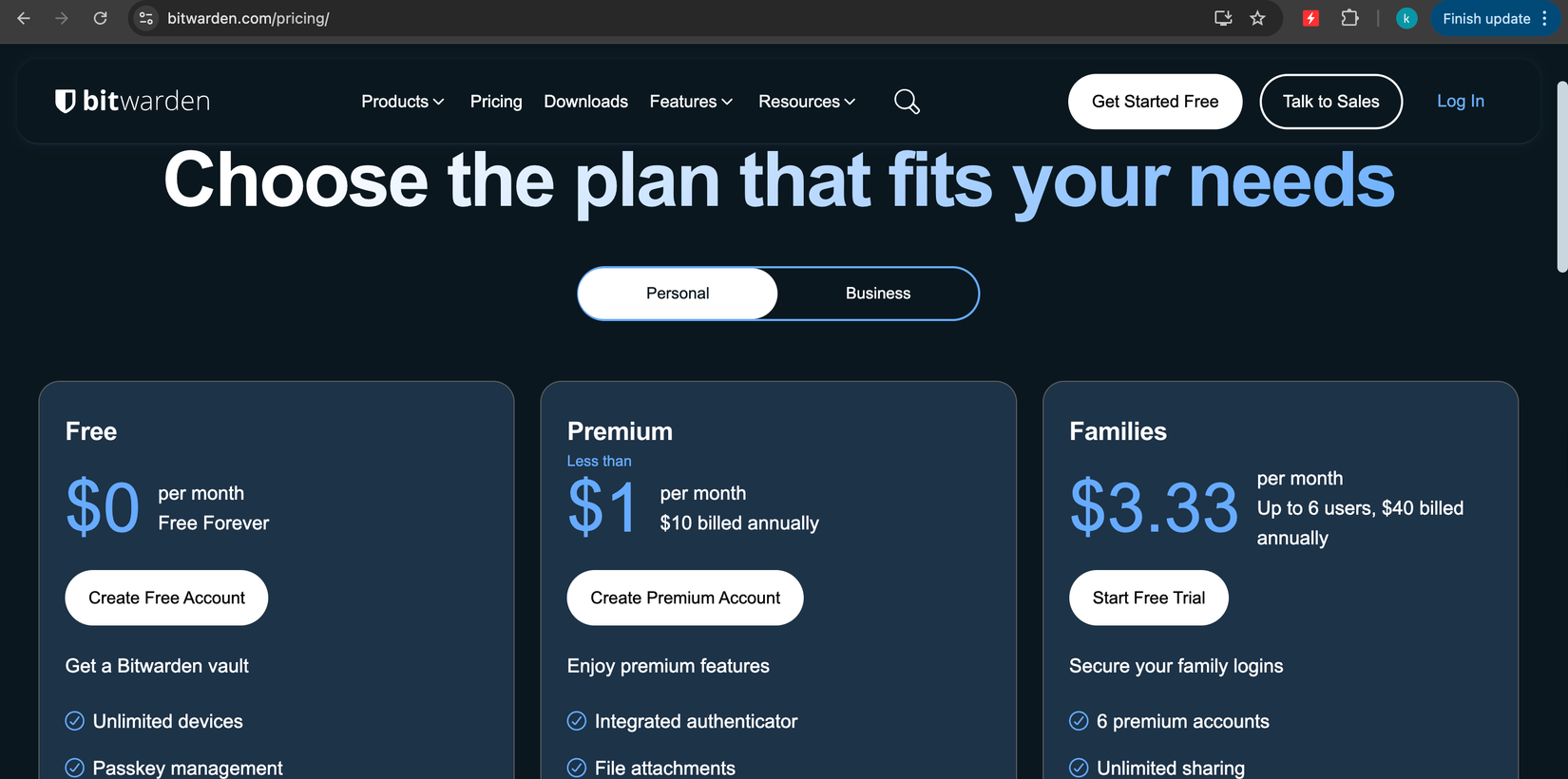أسعار وخطط Bitwarden