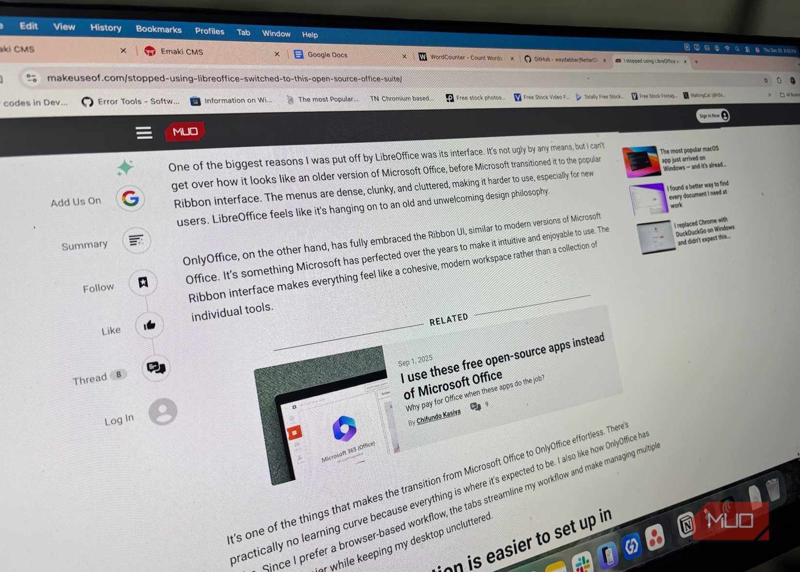 نص واضح على شاشة macOS خارجية