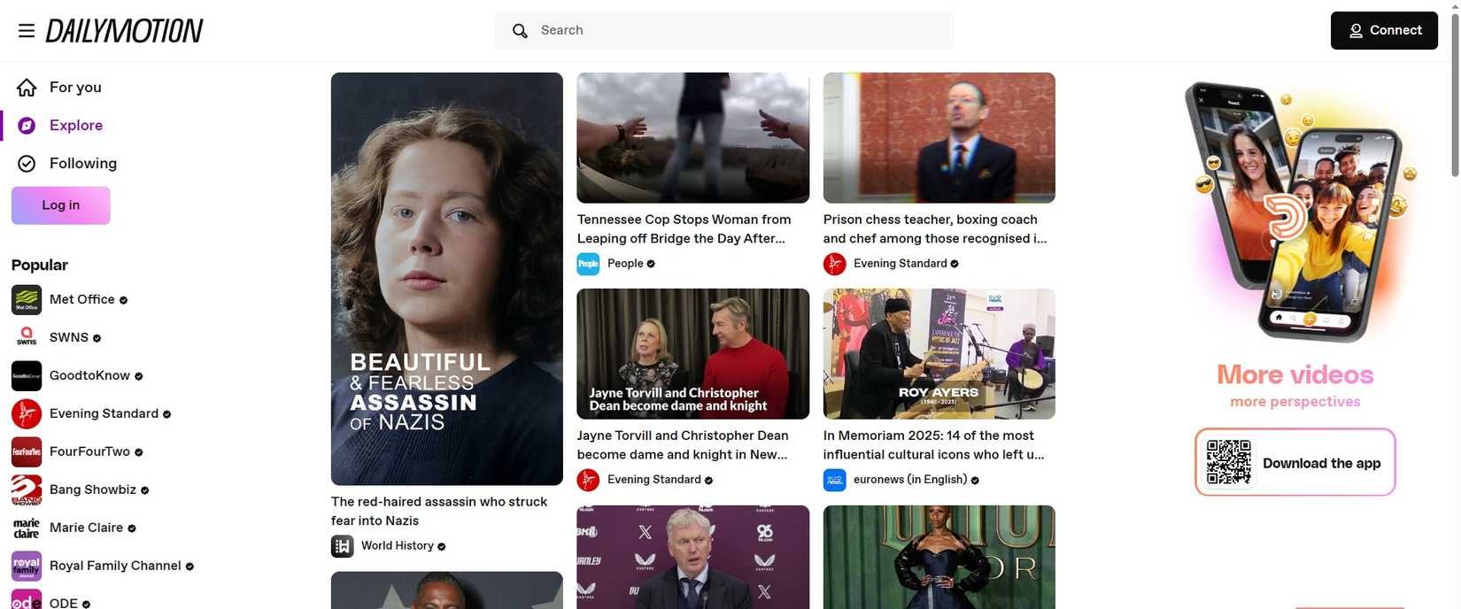 الصفحة الرئيسية لـ Dailymotion