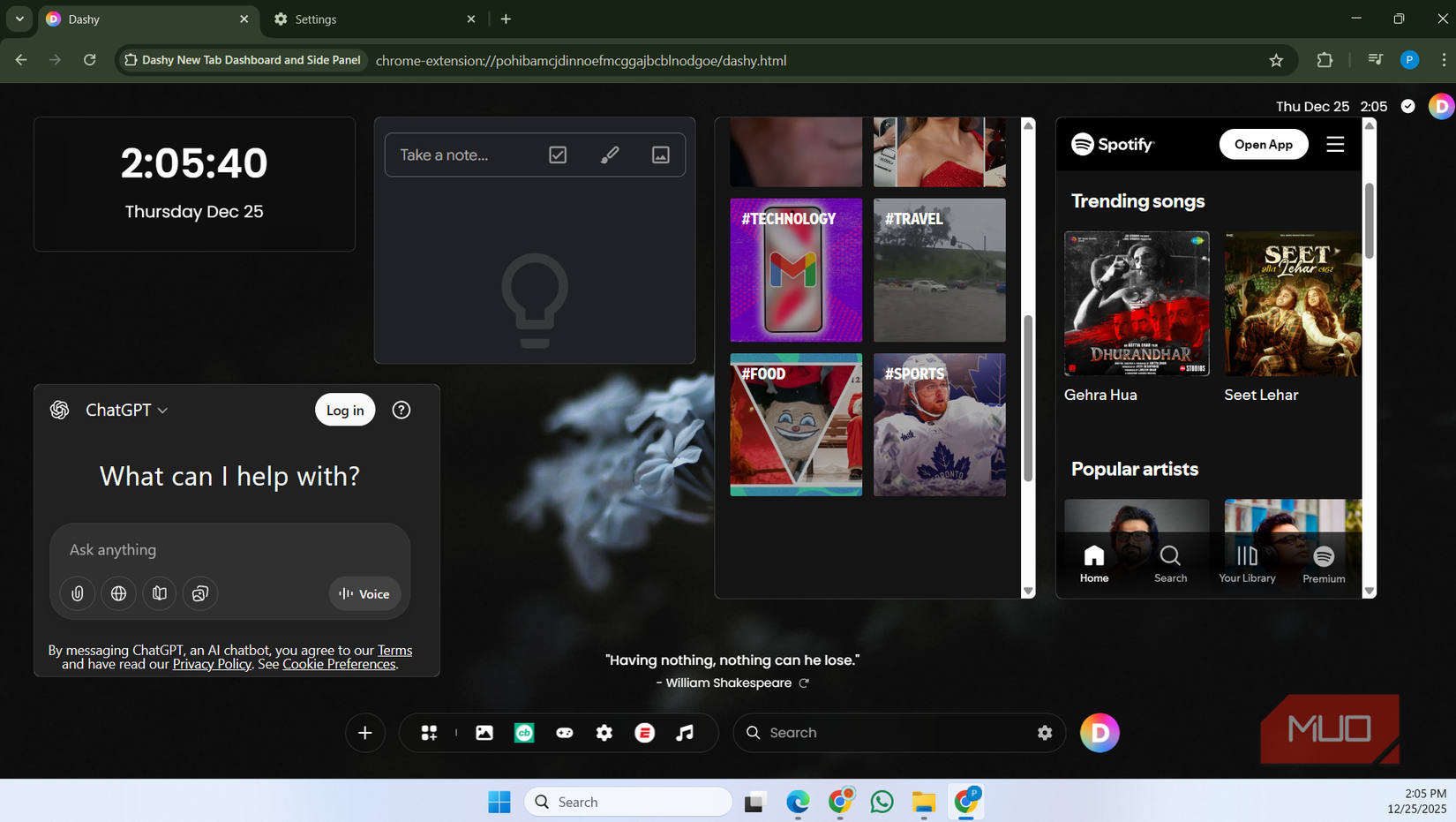 Dashy يعرض المواقع في Chrome