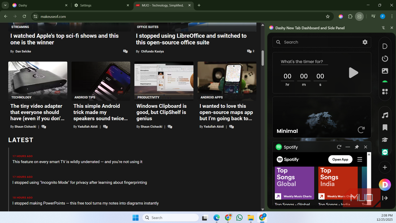اللوحة الجانبية لـ Dashy في Chrome