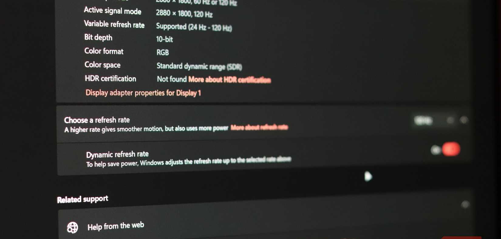 Dynamic refresh rate setting in windows 11.