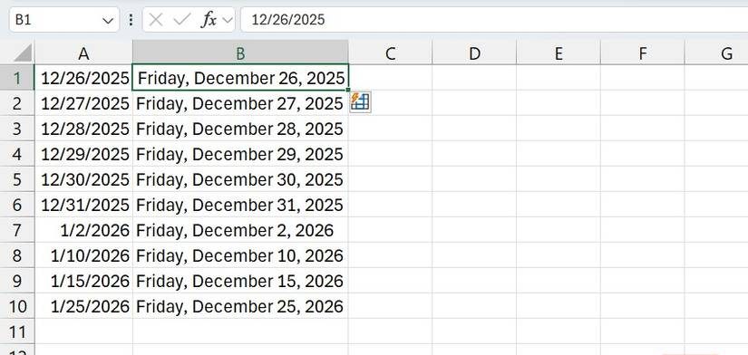 تعبئة التواريخ باستخدام Flash Fill في Excel