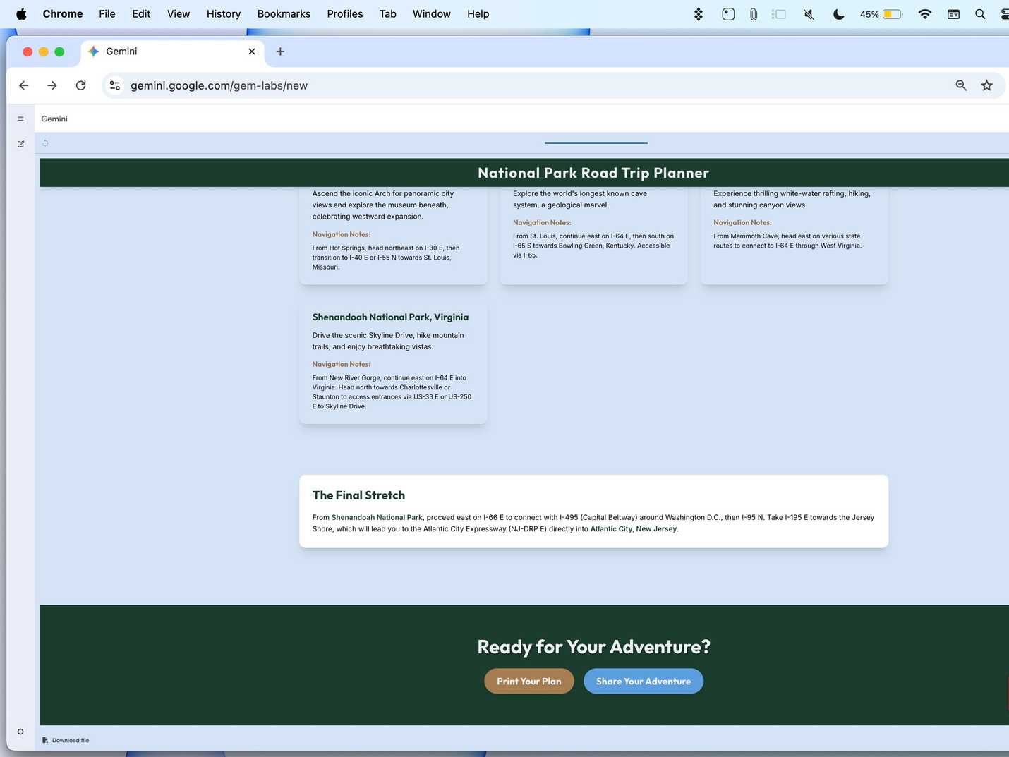 الأزرار في الجزء السفلي من التطبيق المصغر Park Planner التي لا تعمل.