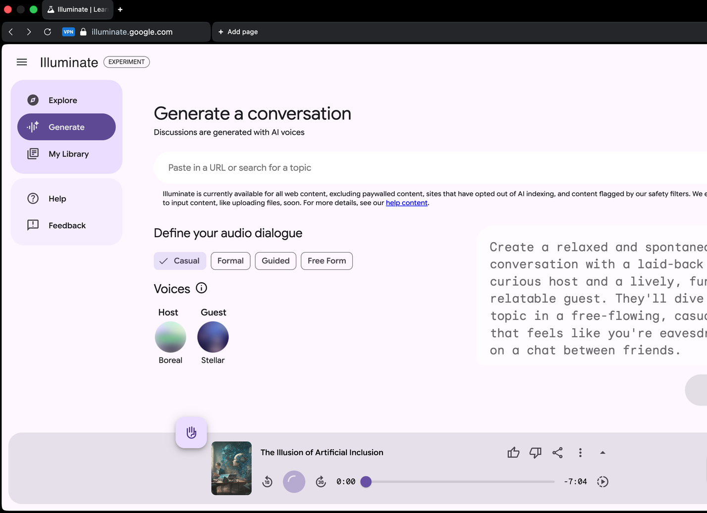 خيار إنشاء محادثة في Illuminate