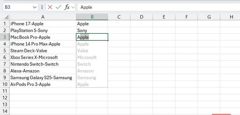مساعدة Flash Fill على التعرف على نمط في Excel