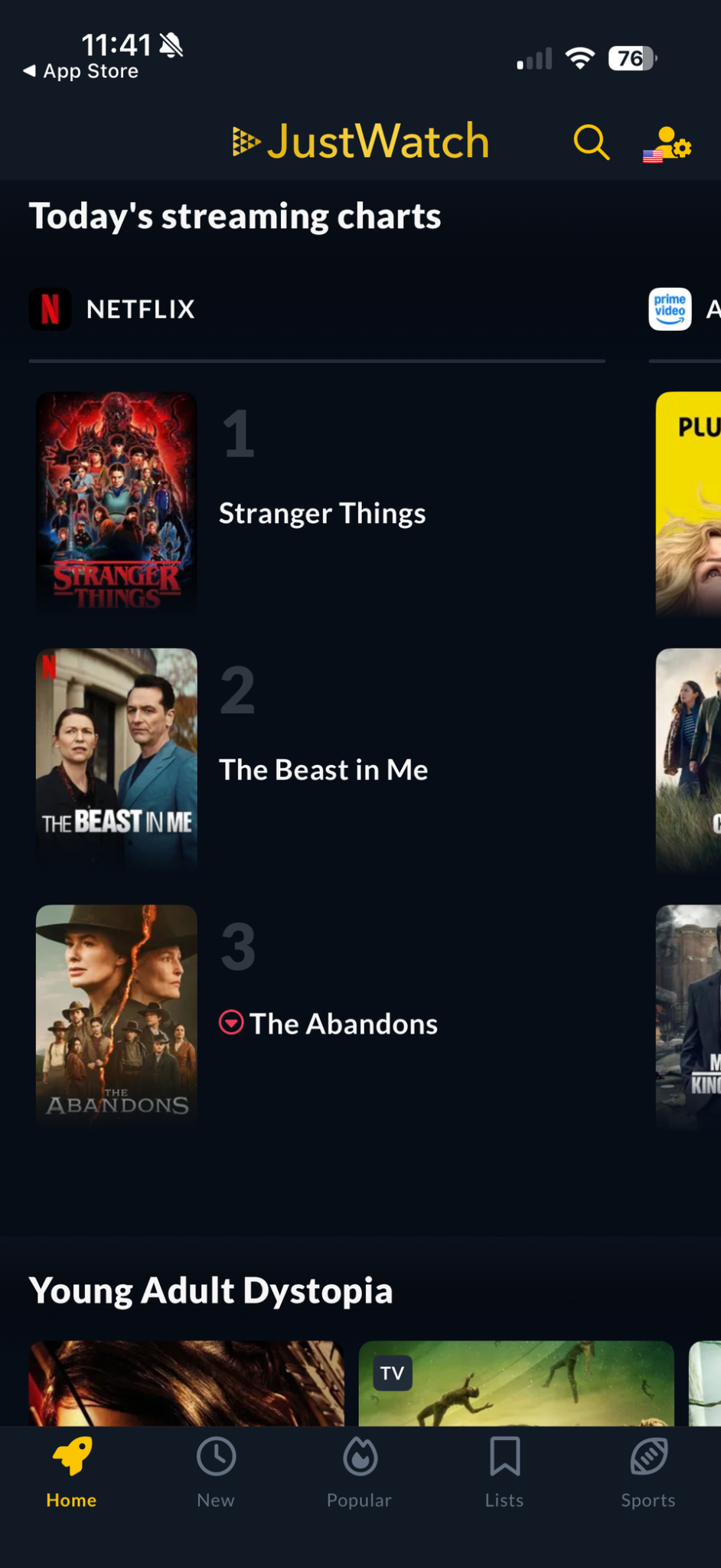 عرض بياني في تطبيق JustWatch