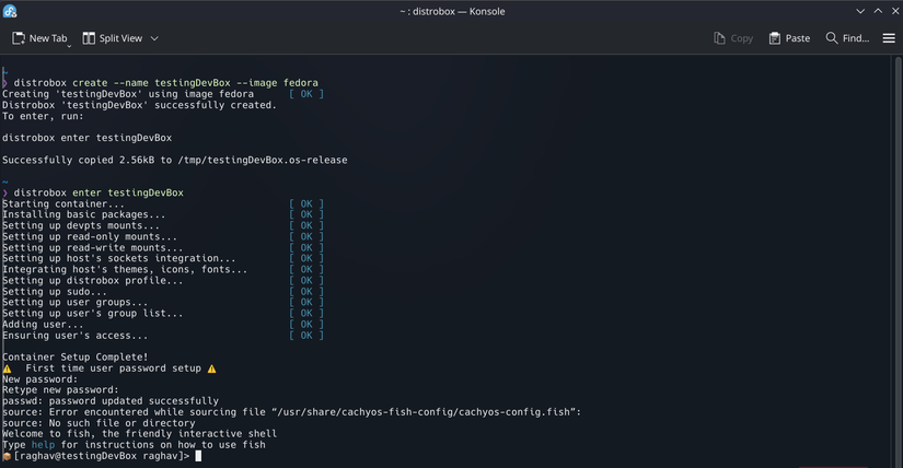 إعداد Distrobox في نافذة طرفية