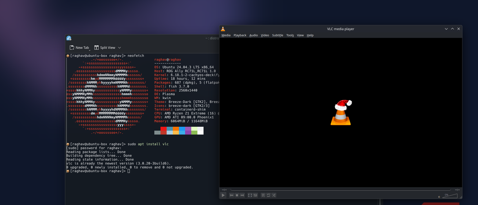 VLC مفتوح عبر Distrobox