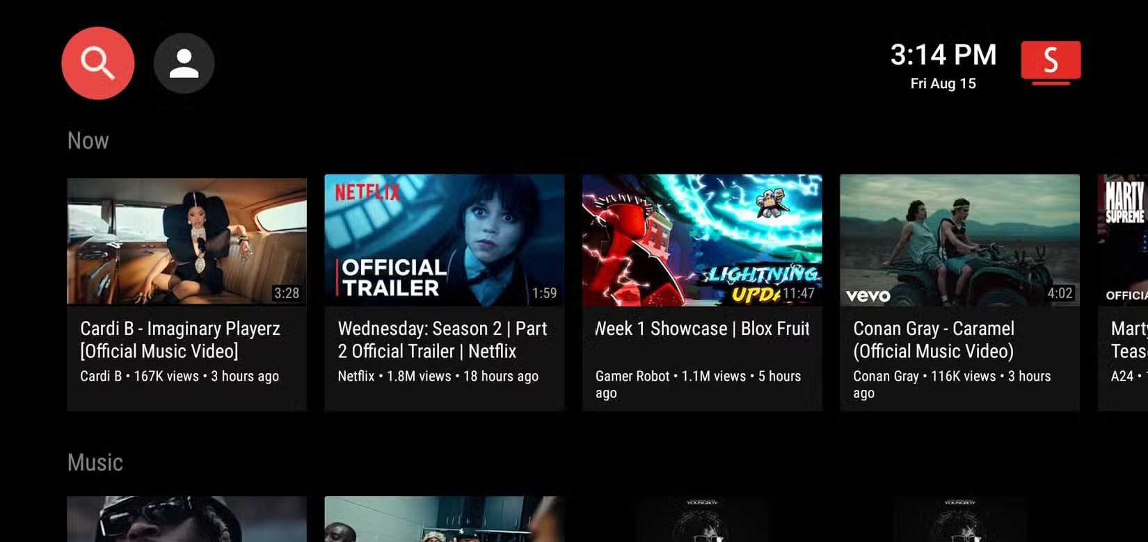 SmartTube app home page on TV.