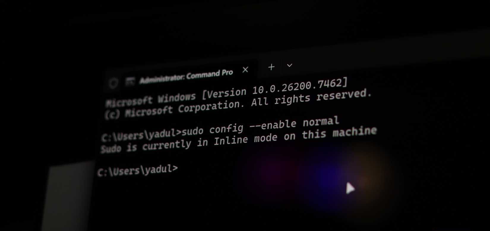 Sudo configuration command in Windows terminal.