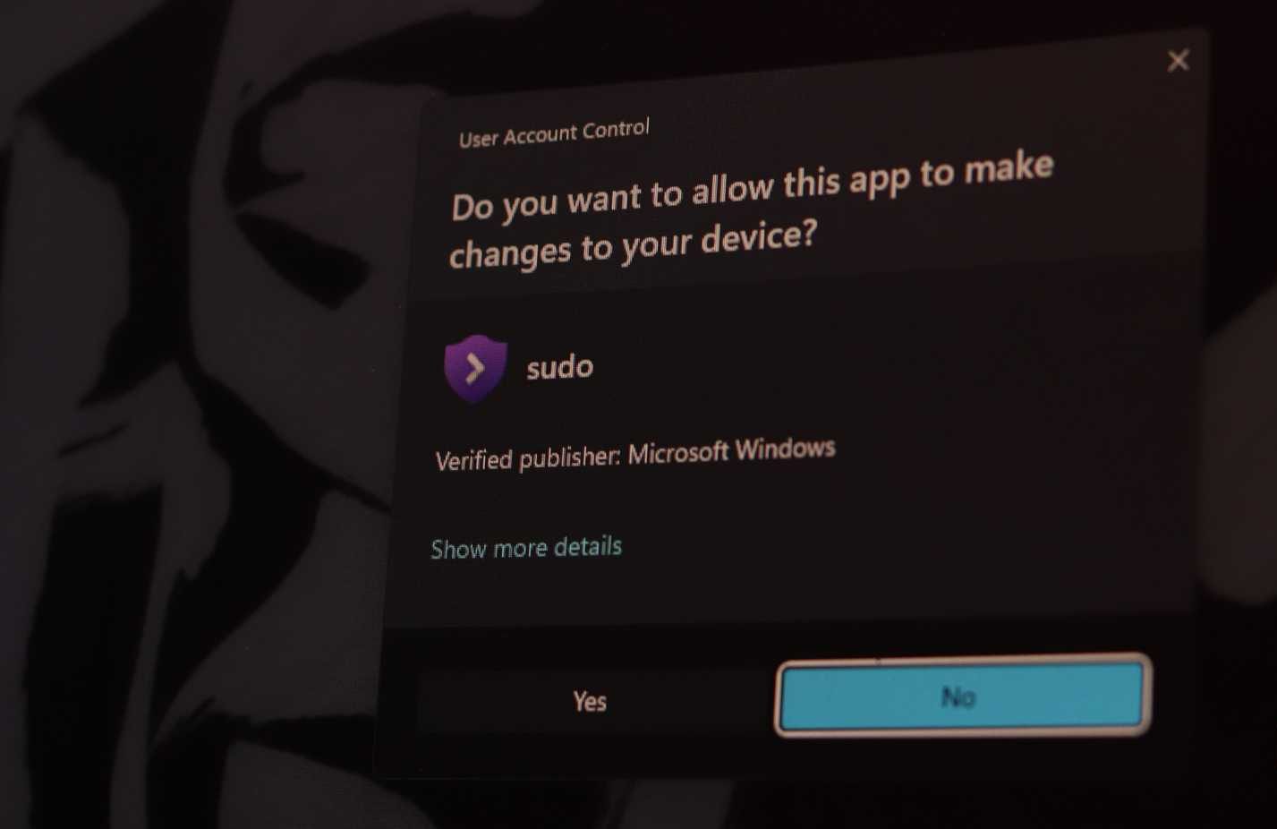 Sudo UAC prompt on Windows 11.