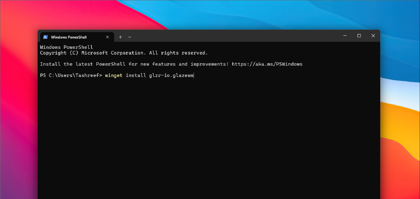 أمر winget لتثبيت GlazeWM على تطبيق Terminal في Windows 11