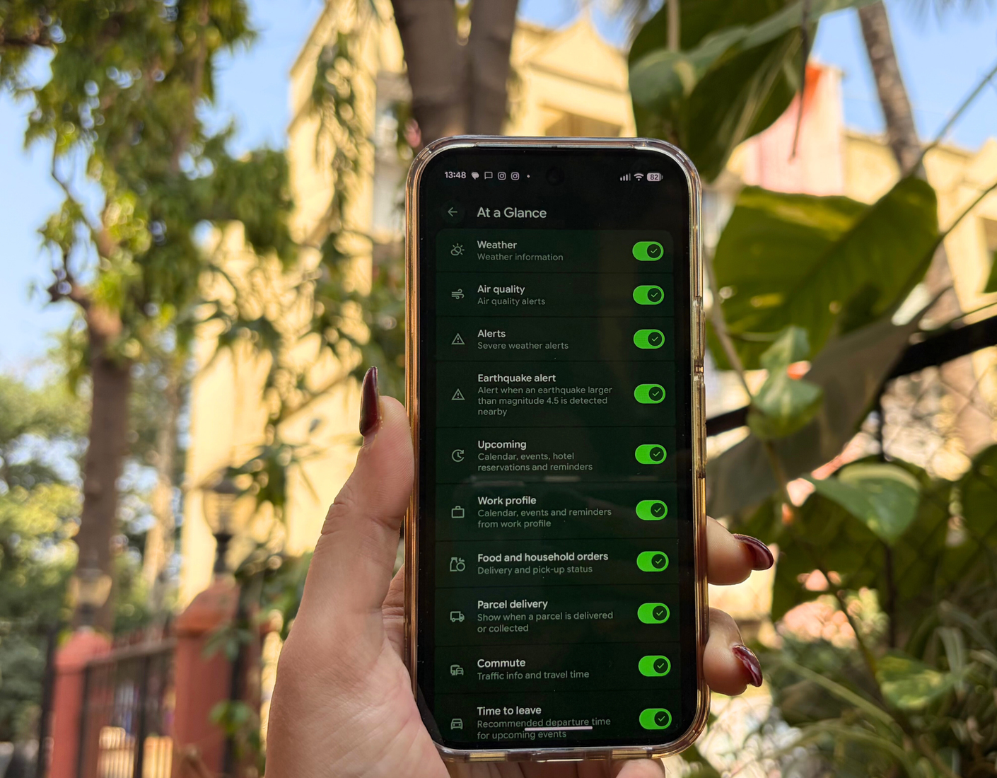 مفاتيح التبديل التي توفرها ميزة At a Glance